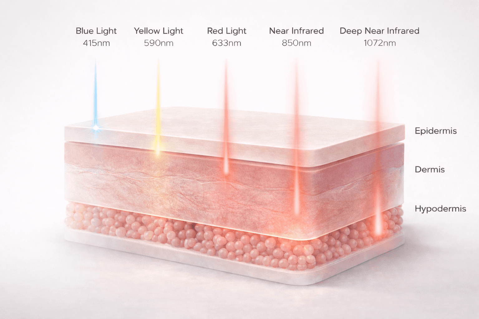 5 Wavelengths - Blue 415nm, Yellow 590nm, Red 633nm, Near Infrared 850nm, Deep Near Infrared 1072nm